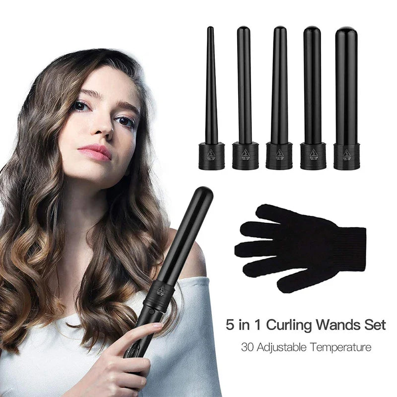 5-in-1 Ceramic LED Curling Iron Set with LCD | Hair Styler