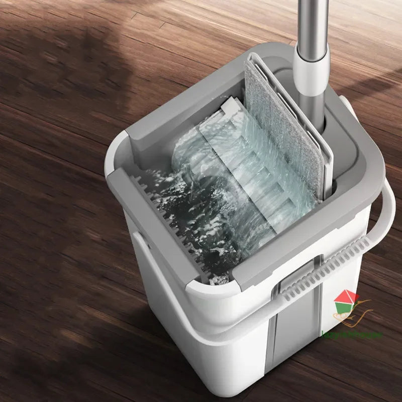 Flat Squeeze Mop with Bucket – 360° Rotating Microfiber