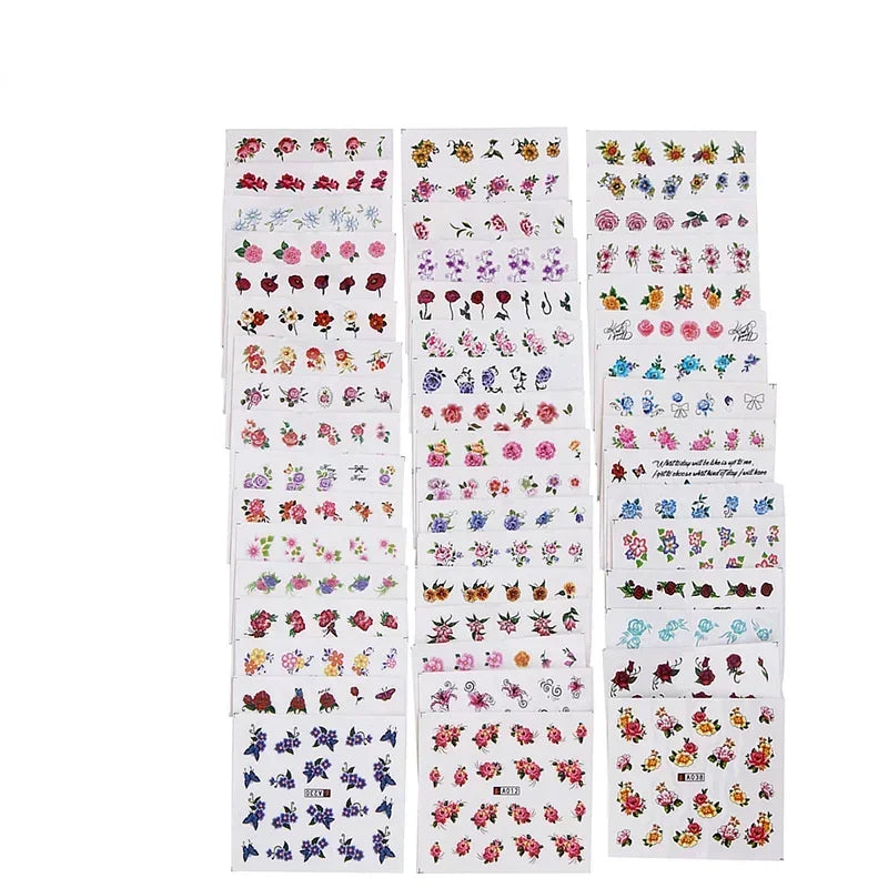 Flower & Geometric Nail Water Transfer Stickers Mixed Colors