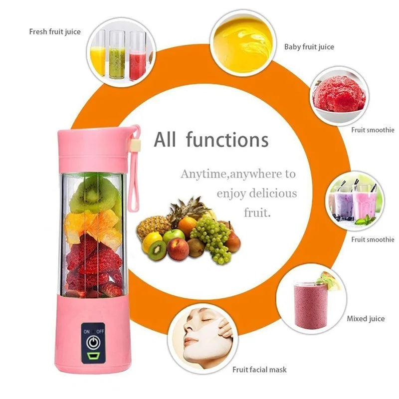 Portable USB Mini Blender Juicer Cup – 380ml, 6-Blade