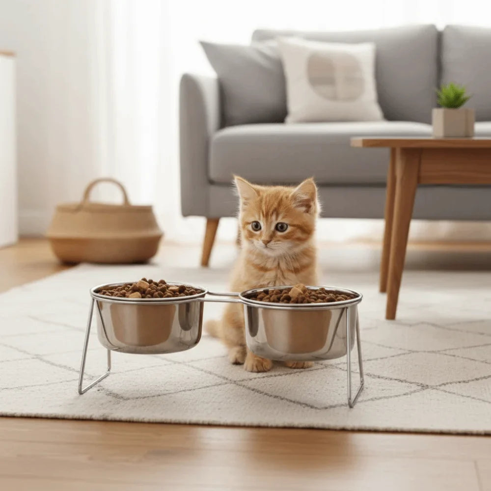 Elevated Stainless Steel Pet Bowl with Anti-Tip Stand | Cat & Dog