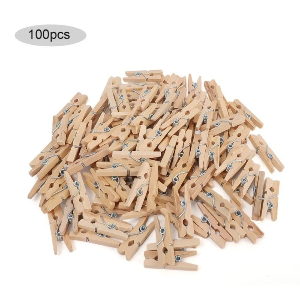50 Durable Wooden Photo Clips Mini Reusable Memo Paper Peg Clamp