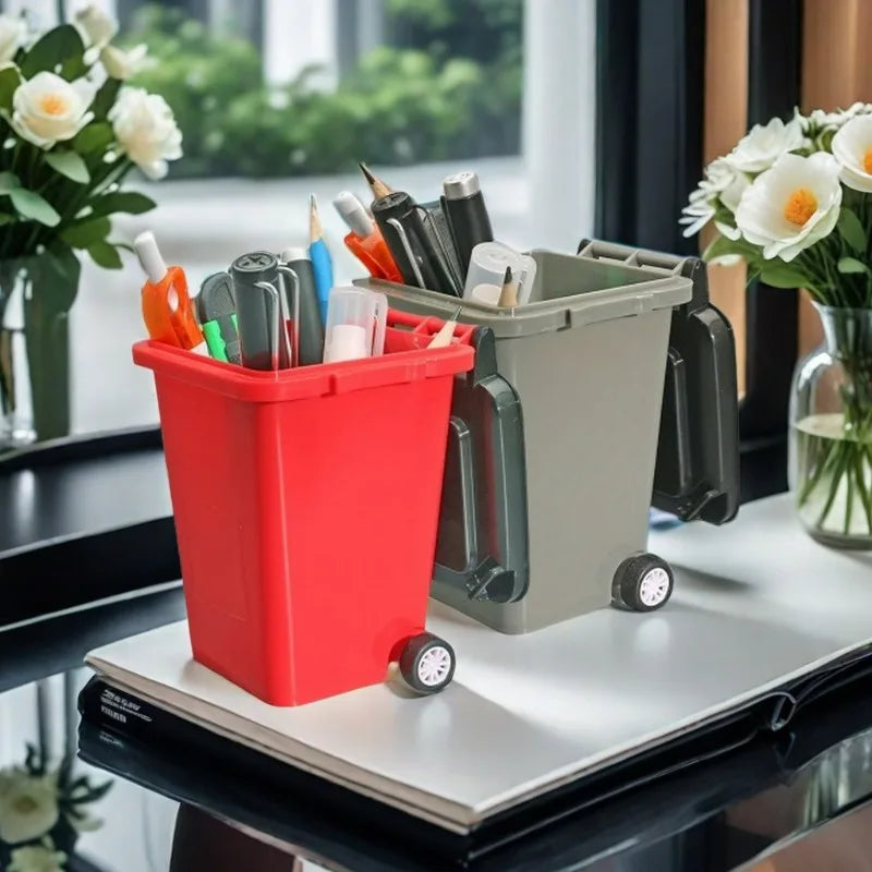 Mini Trash Can Pen Holders Office Desk Lightweight Plastic Organizer