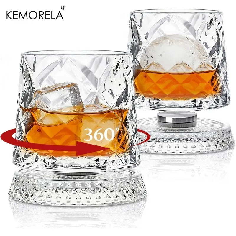 KEMORELA 300ml Spinning Whiskey Glasses Set of 2 | Bar Gift