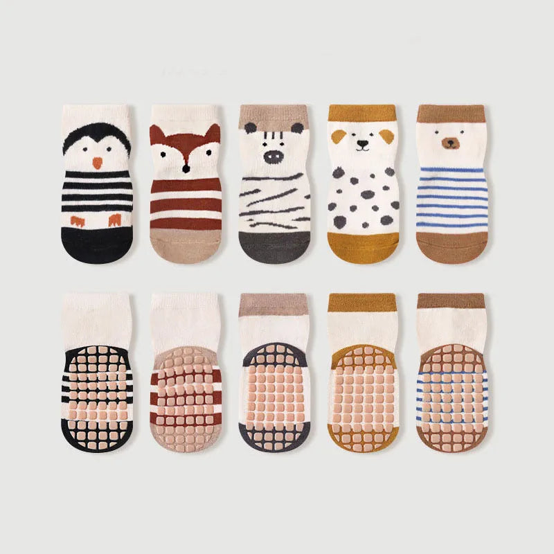 5 Pairs Kids Non-Slip Cartoon Floor Socks | Baby Toddler