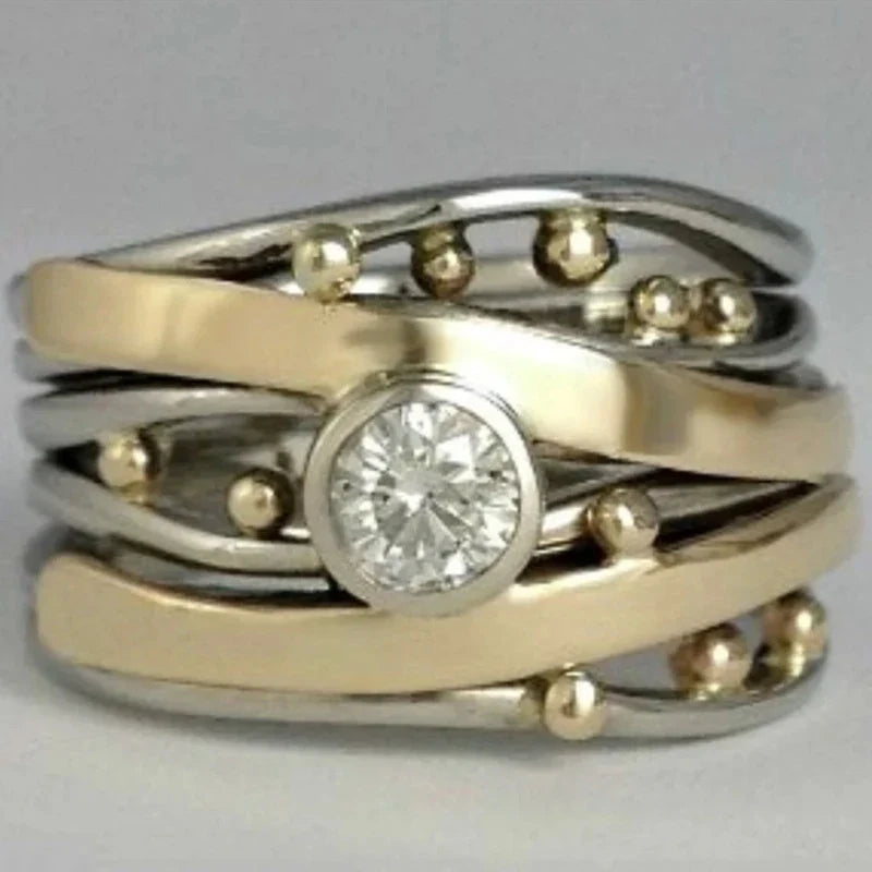 Huitan Two-Tone Cubic Zirconia Ring – Women's Fashion Band
