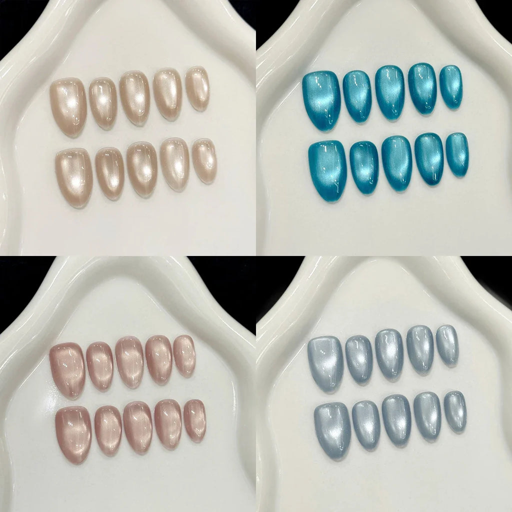 Handmade Cat Eye Press On Nails – Long Almond False Nails 10pc