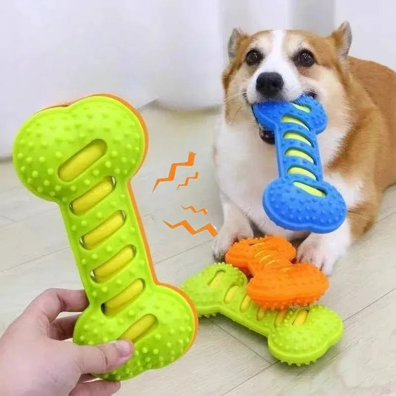Squeaky Rubber Bone Dog Chew Toy – Bite-Resistant Puppy Toy