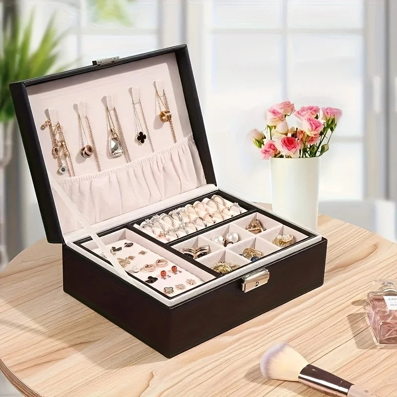 Simple Double-layer Jewelry Storage Box Ring Necklace Lock Decoration