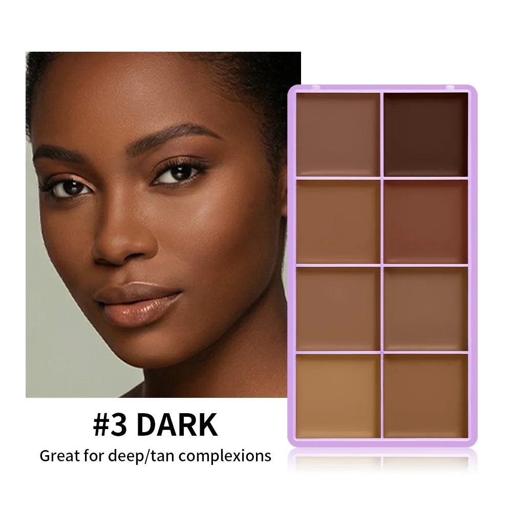 8-Shade Matte Cream Concealer Palette – Full Coverage, 12H Wear