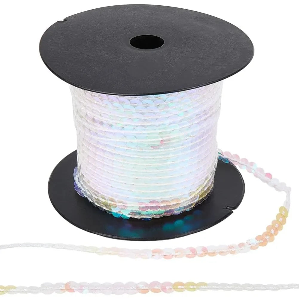 Clear AB Sequin Ribbon Trim 6mm 100 Yards | Iridescent PVC