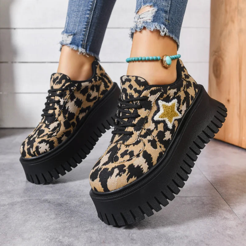 Women's Leopard Print Platform Sneakers – Thick Sole Height Boost