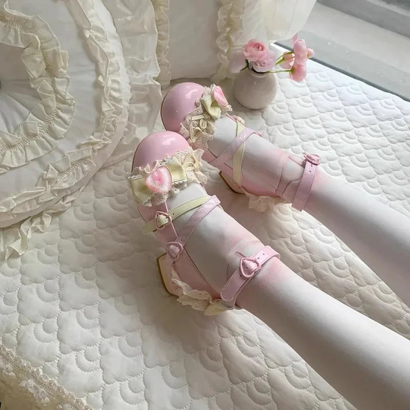 Women's Lolita Mary Jane Heels – Lace Strawberry Bowknot Pumps