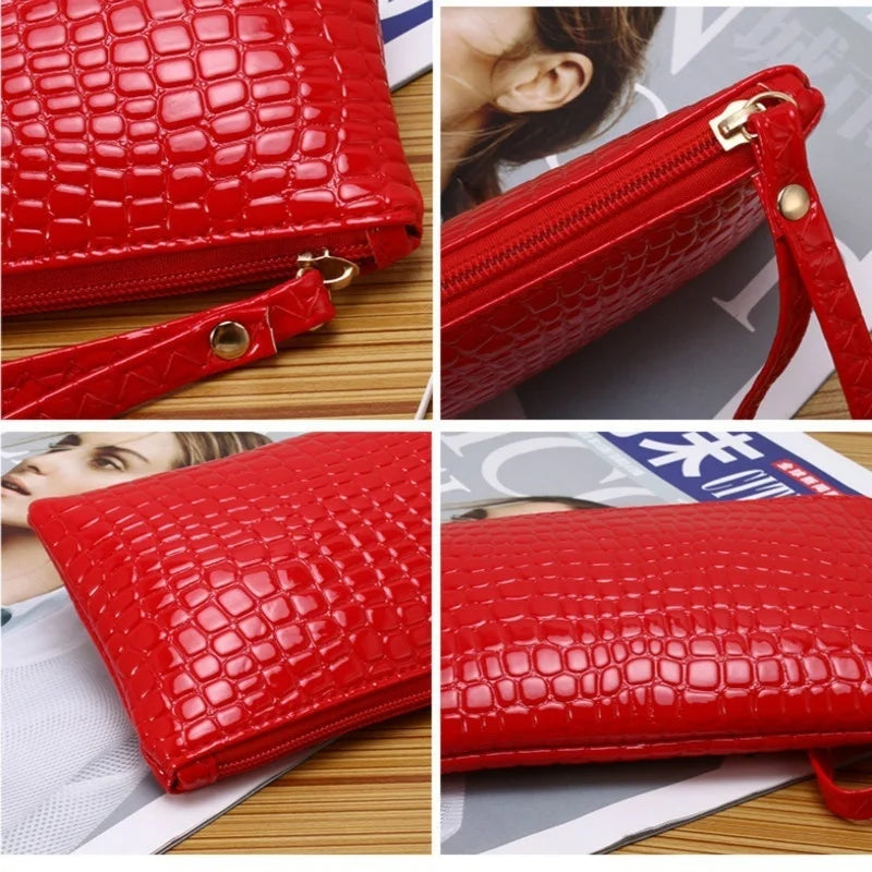 Women's Crocodile Grain PU Zip Coin Purse – Korean Style