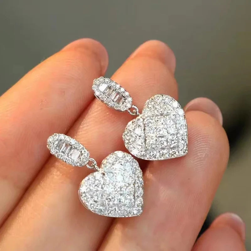 Huitan Heart Dangle Earrings | Cubic Zirconia Drop Pendants