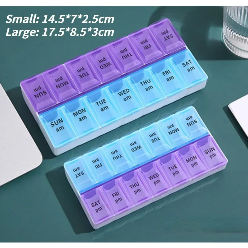 7-Day Weekly Pill Organizer – 14-Grid Travel Medicine Box
