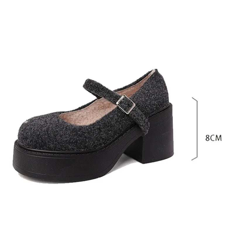 Women's Faux Suede Chunky Heel Pumps – Buckle Strap