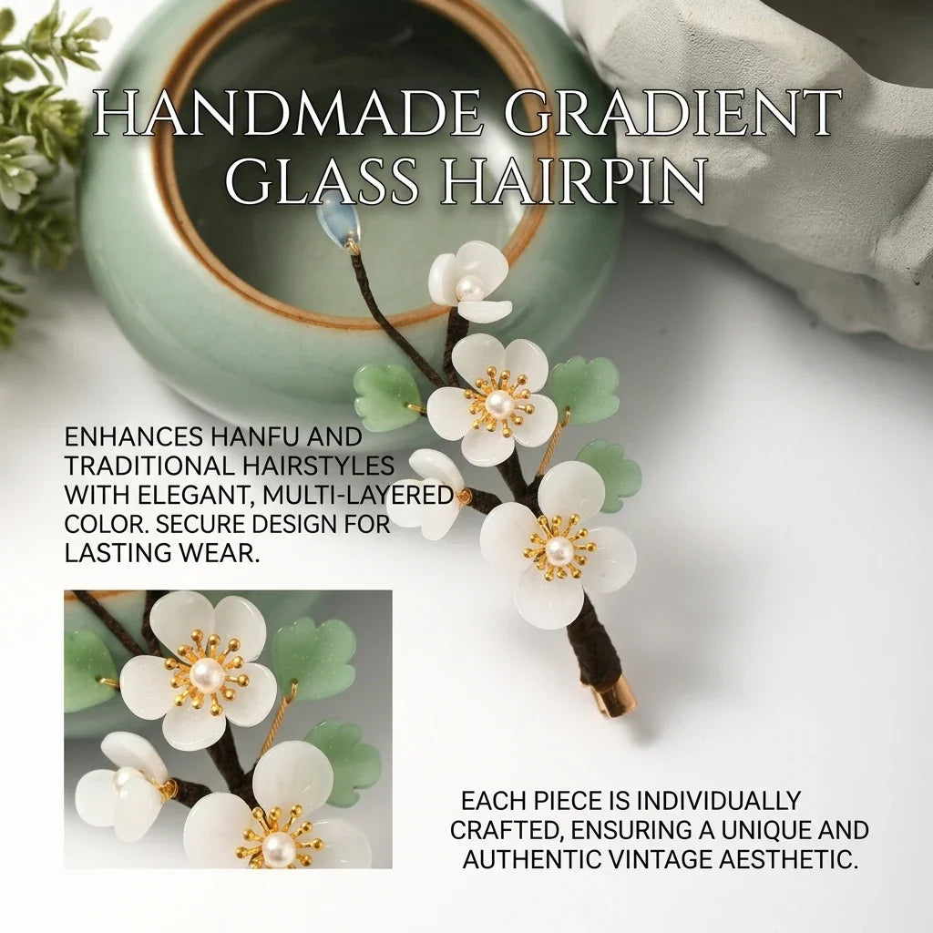 Vintage Gradient Glass Flower Hairpin for Hanfu | Hair Accessory