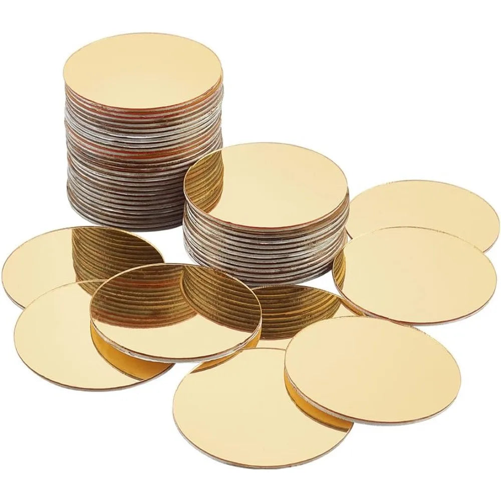 50 Pcs Gold Round Self-Adhesive Acrylic Mirror Tiles 1.9"