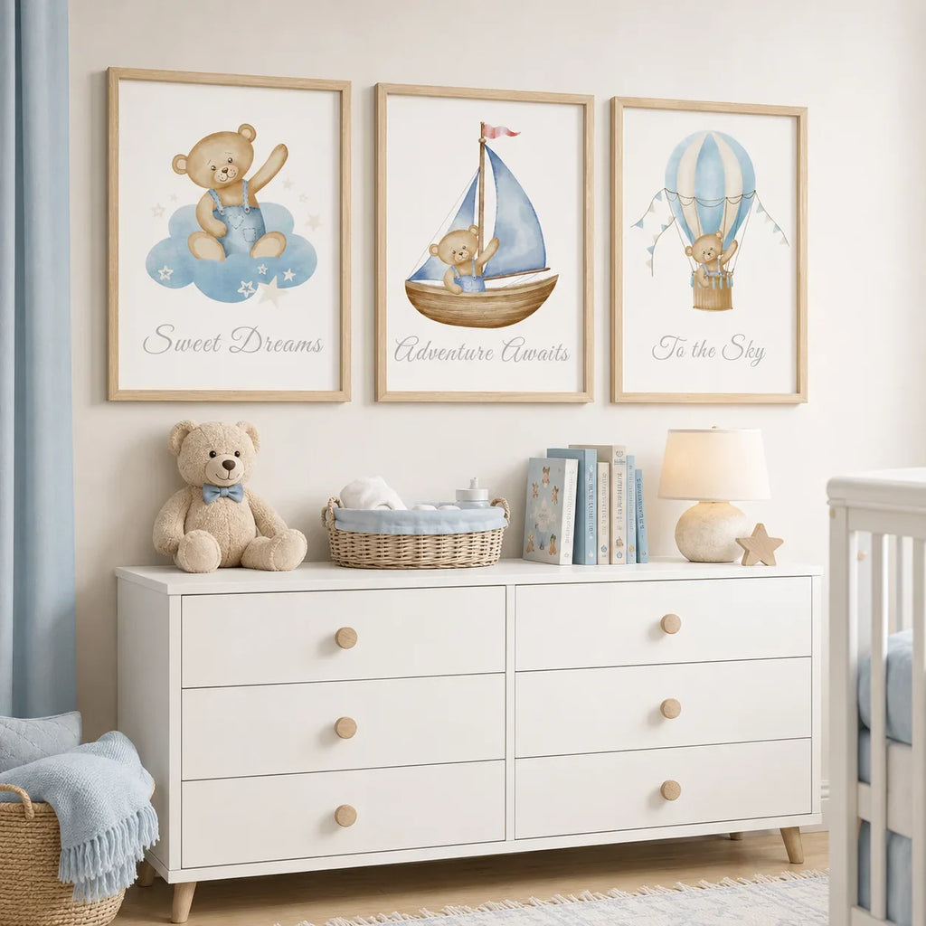 Teddy Bear Nursery Canvas Wall Art | Nordic Kids Room Print