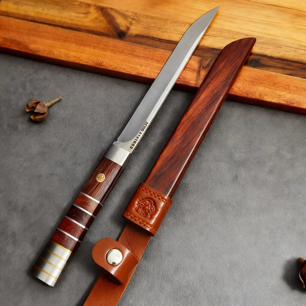 5Cr Stainless Steel Kitchen Knife Set – Wood Handle & Sheath
