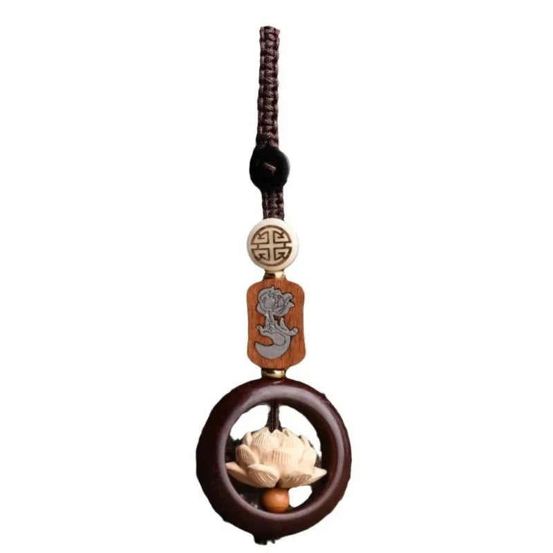 Mini Wooden Buddha Statue Lucky Lotus Keychain Pendant Accessories
