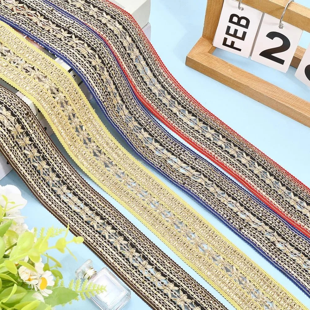 10 Yards Gold Jacquard Ethnic Ribbon Trim – 2 Inch Polyester