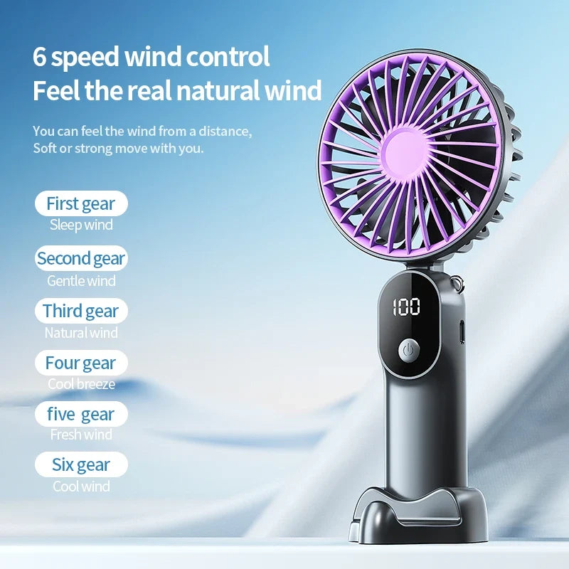 HOMEFISH Foldable Mini Handheld Fan | 6 Speed USB Rechargeable
