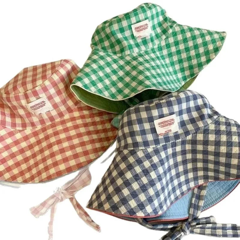 Women's Wide Brim Sun Hat – UV Plaid Beach Hat & Chin Strap