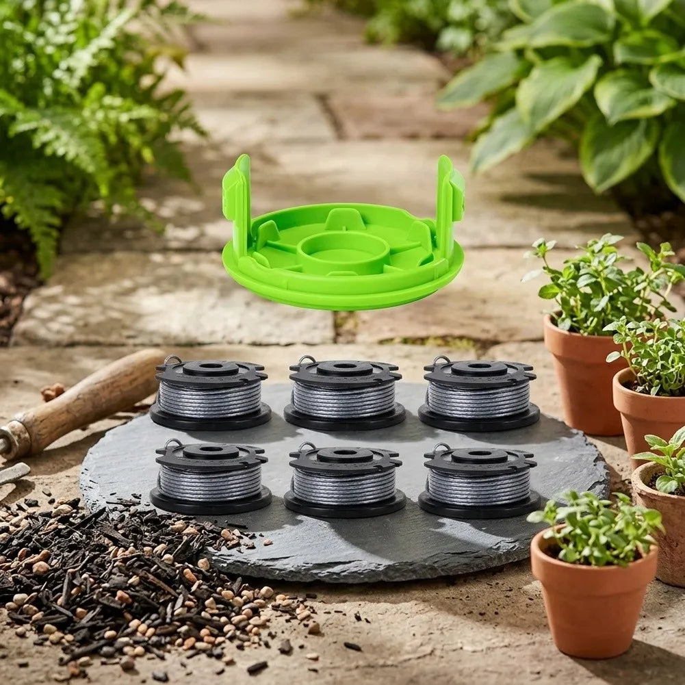 6-Pack Replacement Trimmer String Spools with Auto-Feed Cover