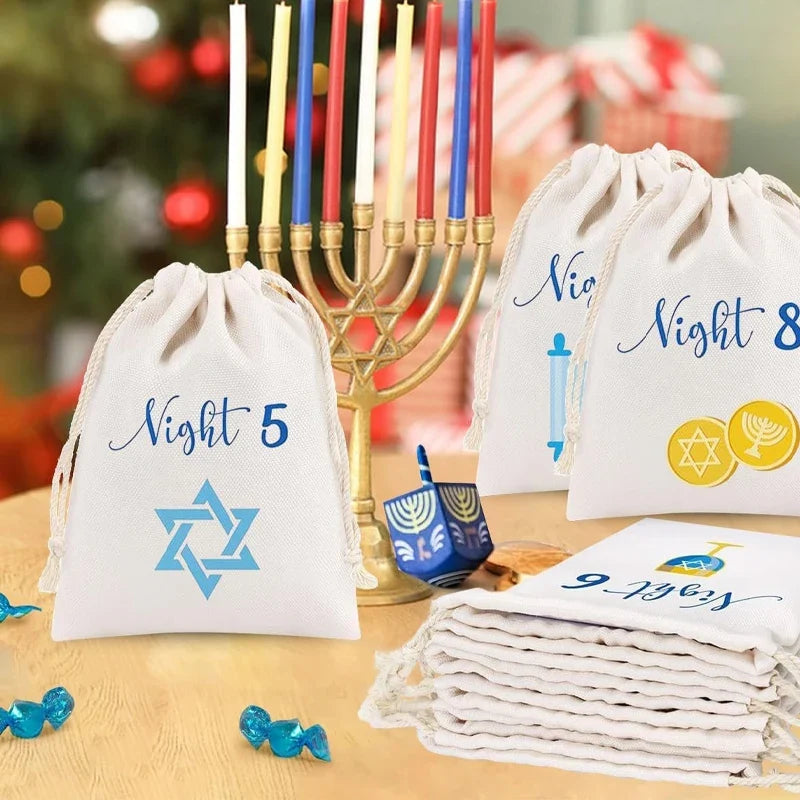 8-Night Hanukkah Countdown Advent Calendar Drawstring Gift Bags