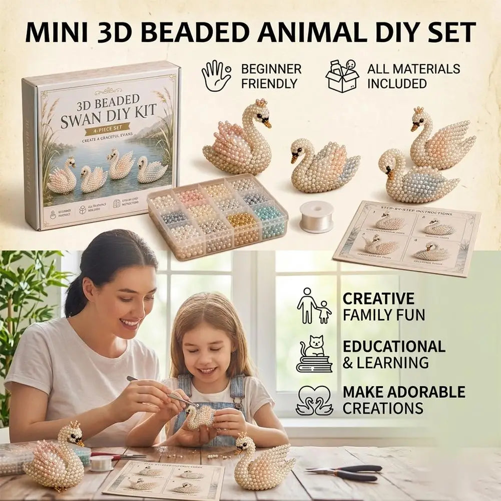 3D Bead Art Animal DIY Kit – 4-Piece Beadwork Craft Set