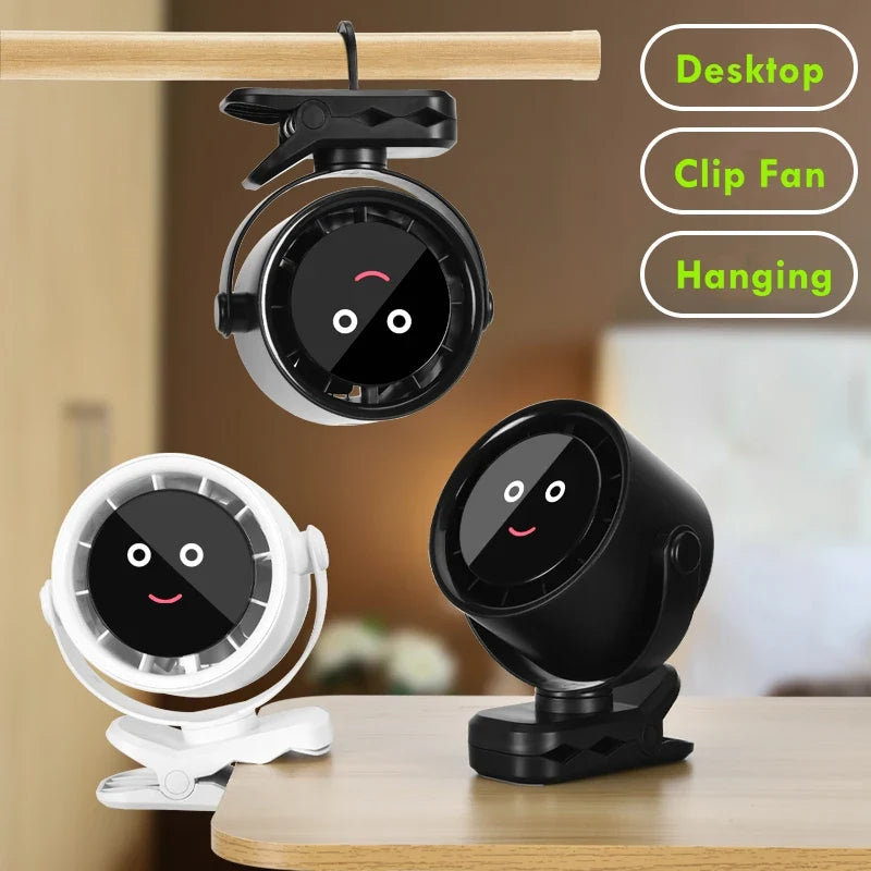 URGGU Smiling Face Clip Fan – USB Rechargeable, 5 Speeds