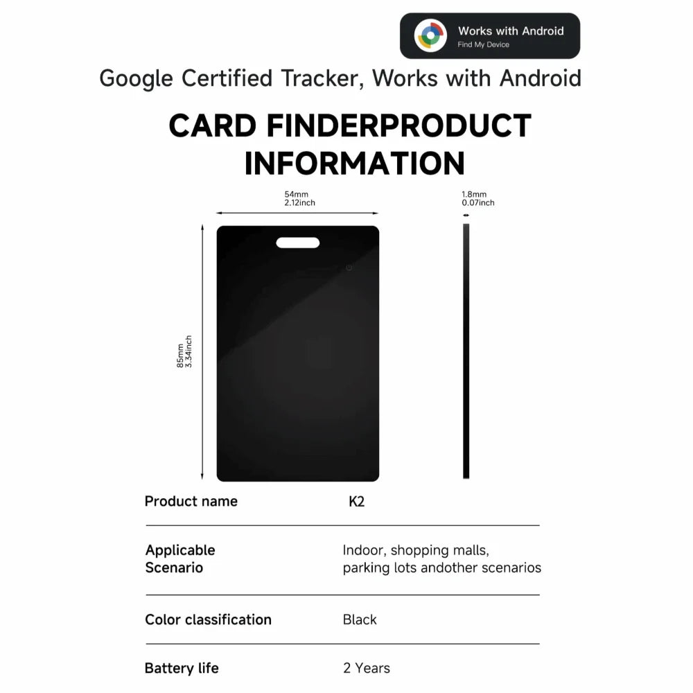 IP68 Wallet Tracker Card – Wireless Charge & Google Find Hub