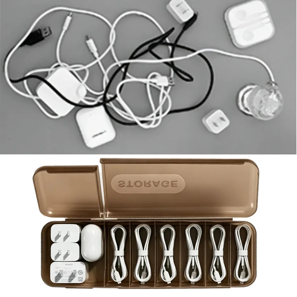 7 Compartments Organizer Charger Cord Storage Box Data Cable Case