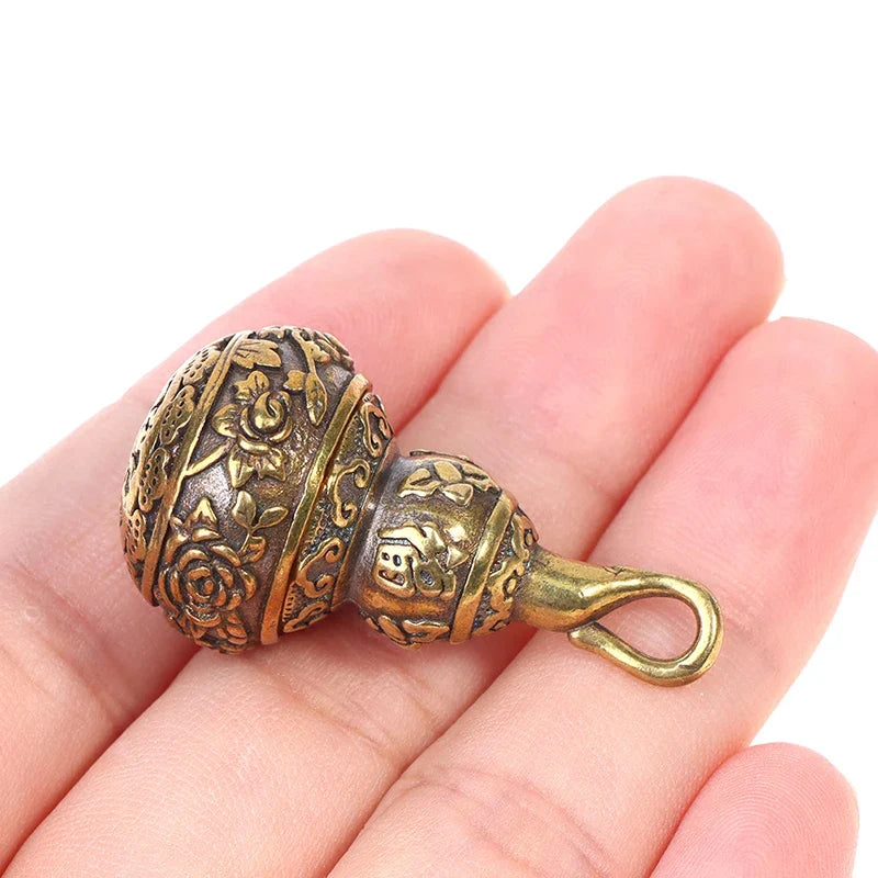 Brass Flower Gourd Lucky Keychain Charm & Pill Box | Copper