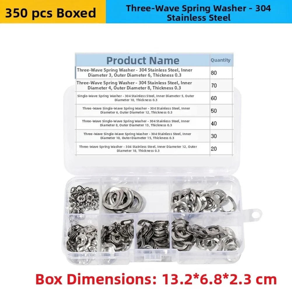 350pc 304 Stainless Steel Wave Spring Washers M3–M12 Set