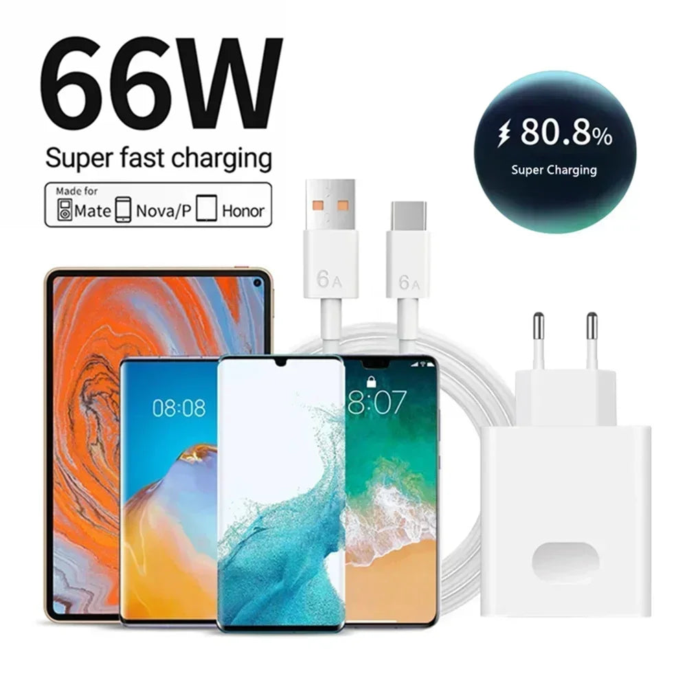 66W Super Fast Charger & 6A USB-C Cable for Huawei Honor