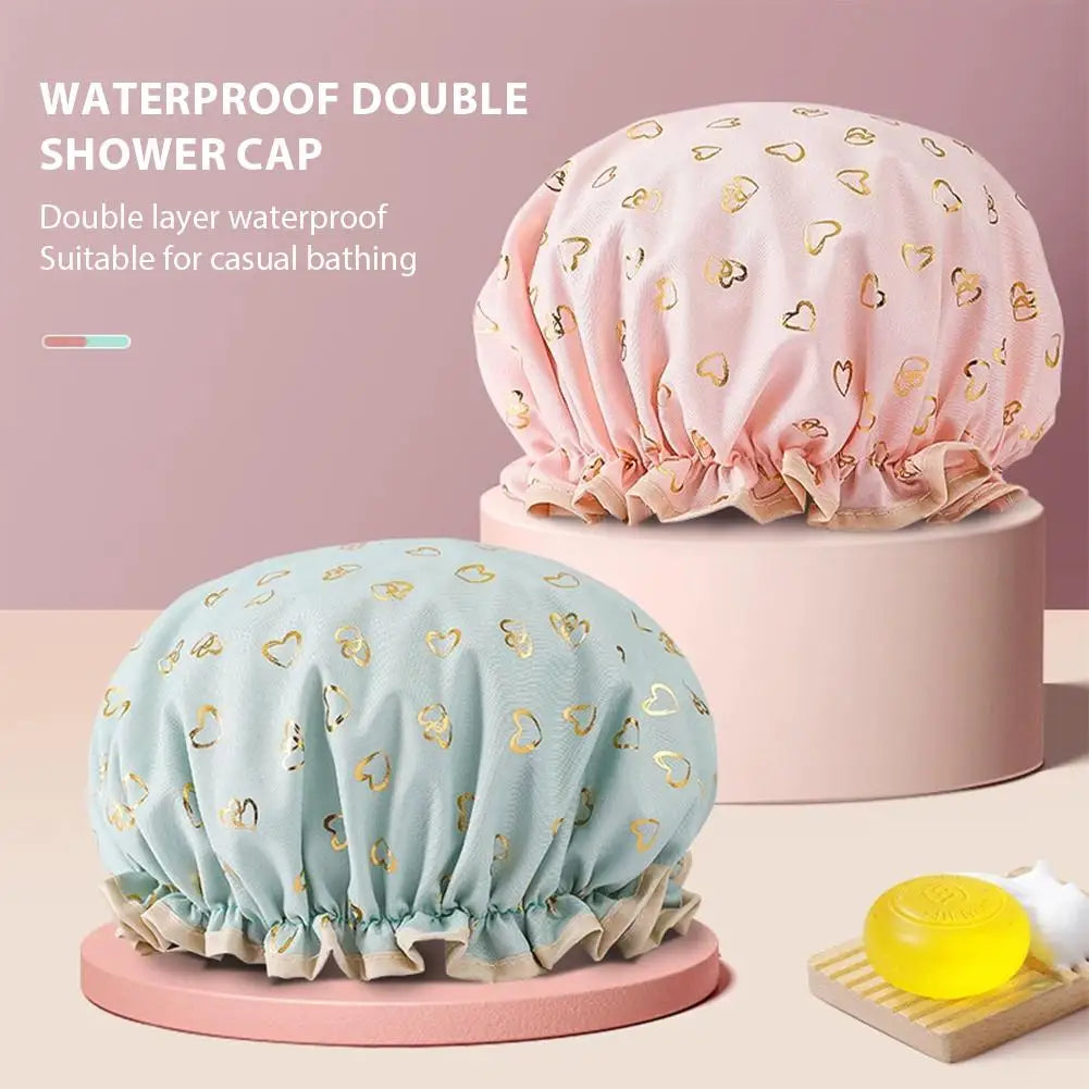 Large Waterproof Shower Cap – Double Layer for Long Thick Hair