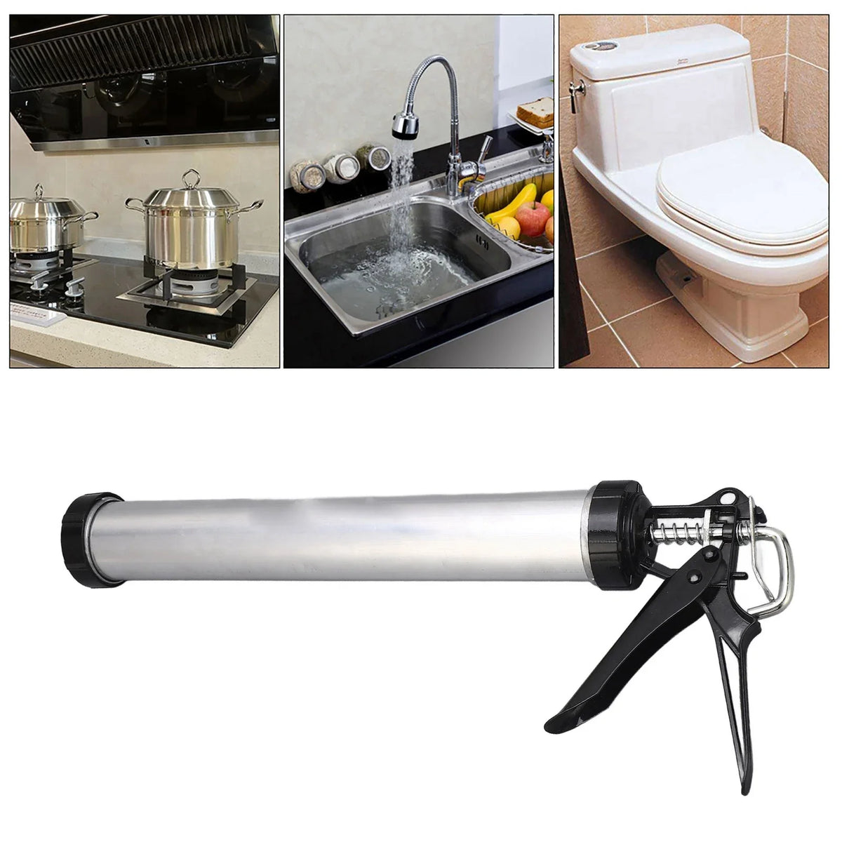 Air Caulking Gun Aluminum Tube Silicone Caulk Tool 10 Nozzles Tools