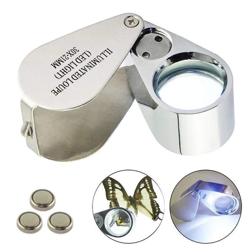 30X Illuminated Jeweler's Loupe – All-Metal Pocket Magnifier