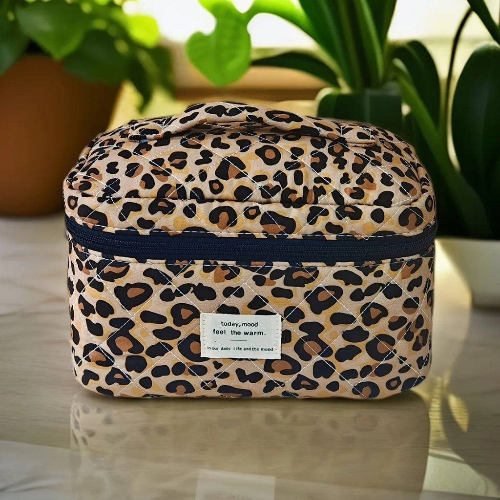 European American Ins Leopard Print Makeup Bag Double Layer Large