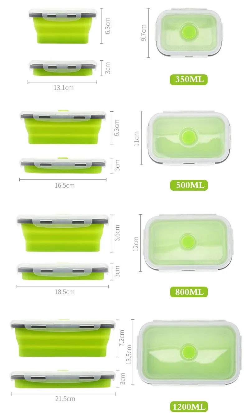 Foldable Silicone Lunch Box Set | Collapsible Food Containers