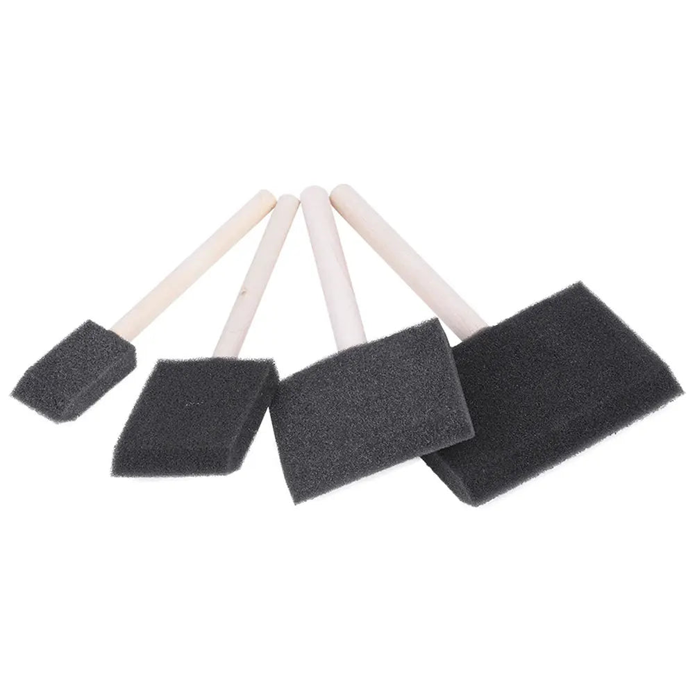 4-Piece Sponge Foam Paint Brush Set with Wooden Handle