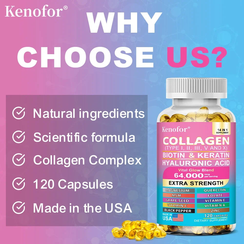 Multi Collagen Capsules Types I II III V X | Biotin Keratin Hair Skin Nails