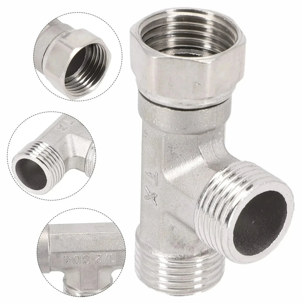 G1/2" Stainless Steel Three-Way T-Adapter Diverter Valve | Bidet & Shower