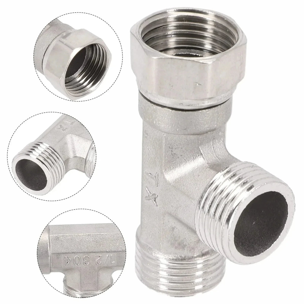 G1/2" Stainless Steel Three-Way T-Adapter Diverter Valve | Bidet & Shower