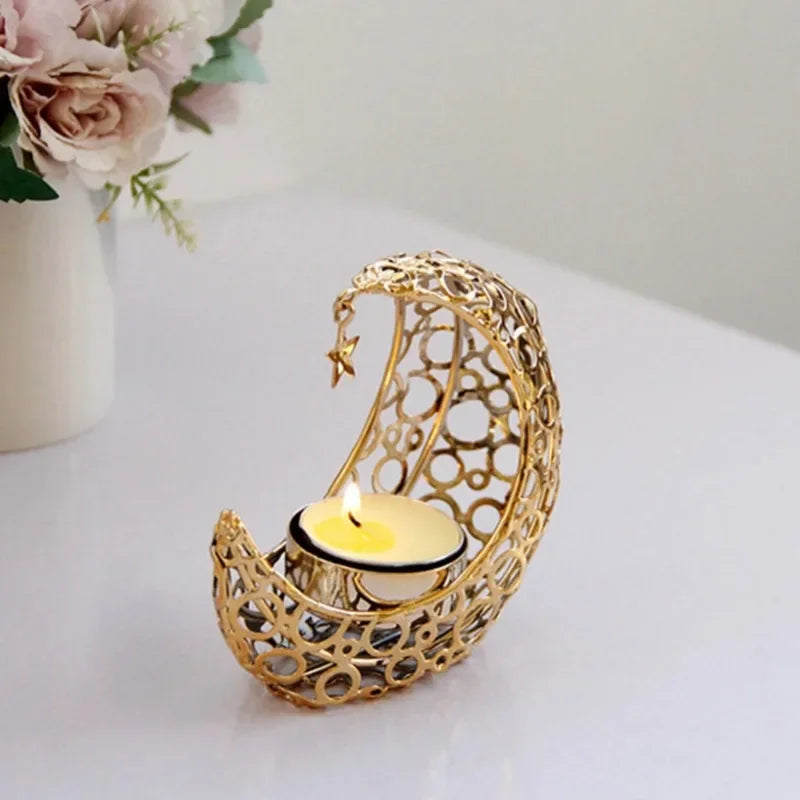 Ramadan Moon Metal Candle Holder – Eid Mubarak Home Decor