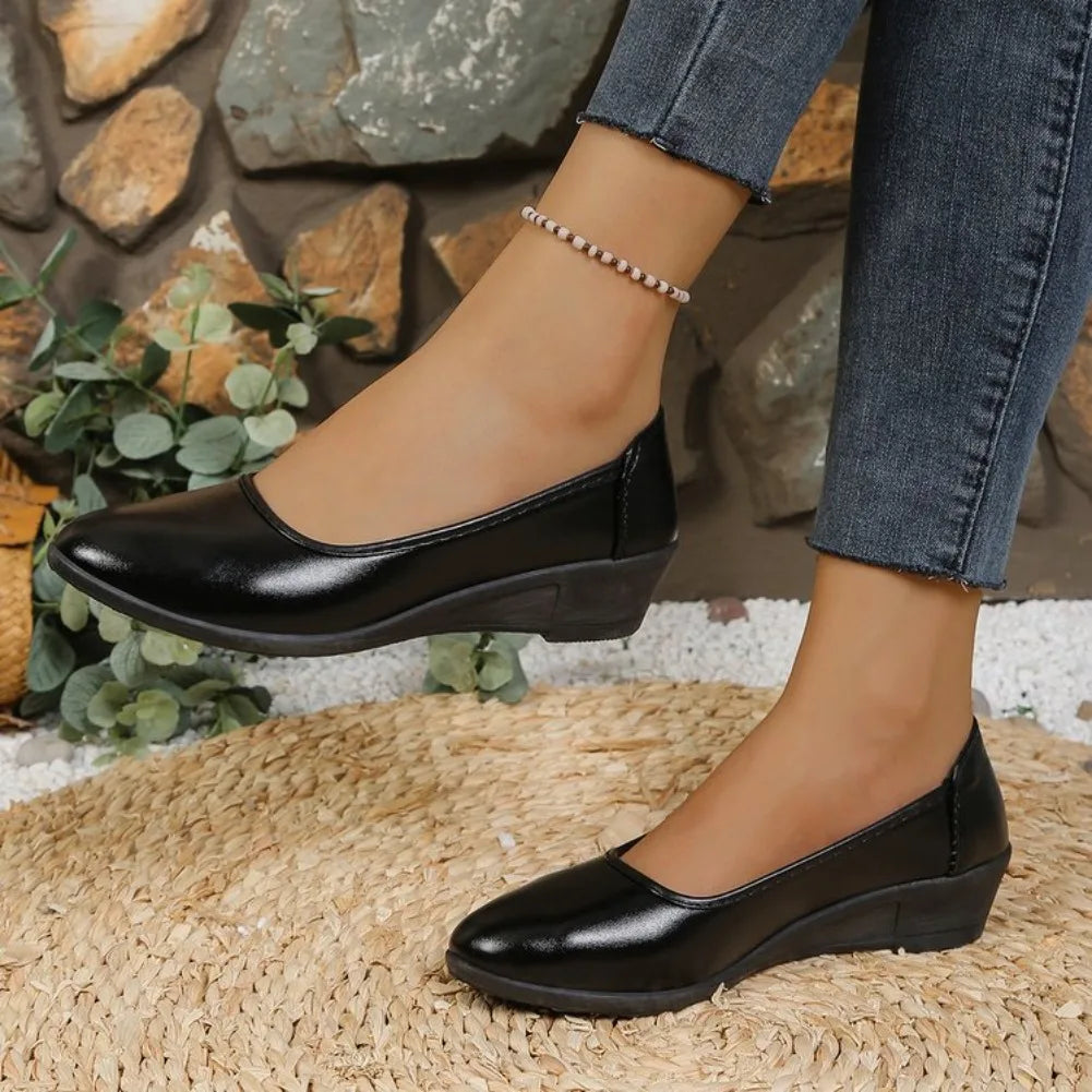 VKJF Women's Wedge Pumps – Pointed Toe Slip-On Casual Heels