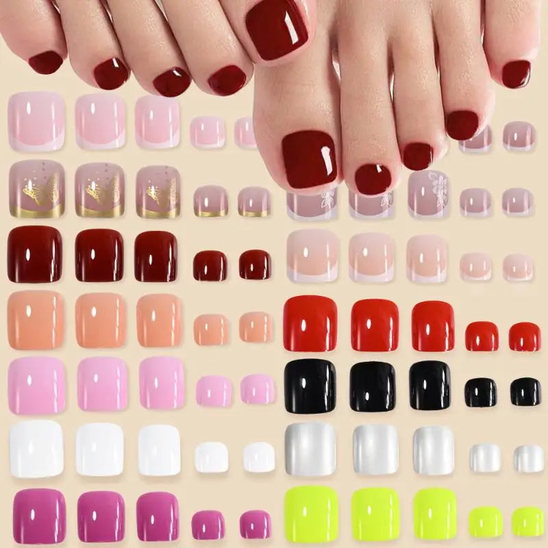 96 Pcs Short Square Press-On False Toenails – Full Cover Kit